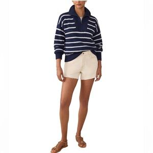 Faherty Mariner Blue White Stripe Quarter Zip Wool Blend Sweater Sz XL Nautical
